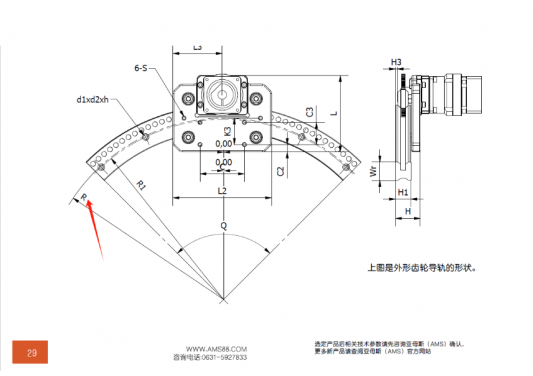 AMS(亞母斯）產(chǎn)品FDK圓弧齒輪導(dǎo)軌的半徑是內(nèi)圓弧還是外圓弧的半徑？